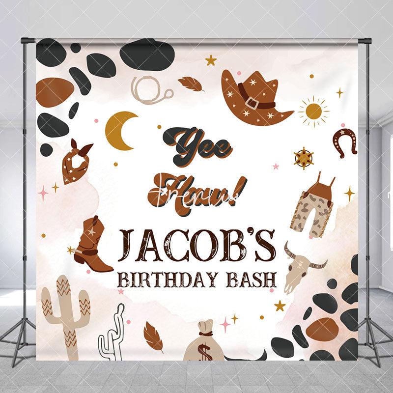 Aperturee - Aperturee Brown Pattern Cowboy Custom Name Birthday Backdrop