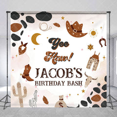 Aperturee - Aperturee Brown Pattern Cowboy Custom Name Birthday Backdrop