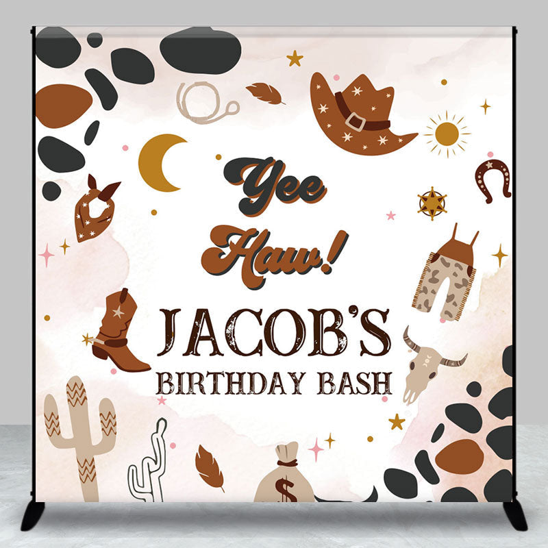 Aperturee - Aperturee Brown Pattern Cowboy Custom Name Birthday Backdrop