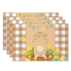 Aperturee - Aperturee Brown Plaid Bunny Spring Easter Set Of 4 Placemats