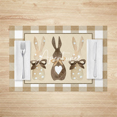 Aperturee - Aperturee Brown Plaid Courtly Bunny Easter Set Of 4 Placemats