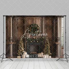 Aperturee - Aperturee Brown Retro Palace Wall Fireplace Christmas Backdrop