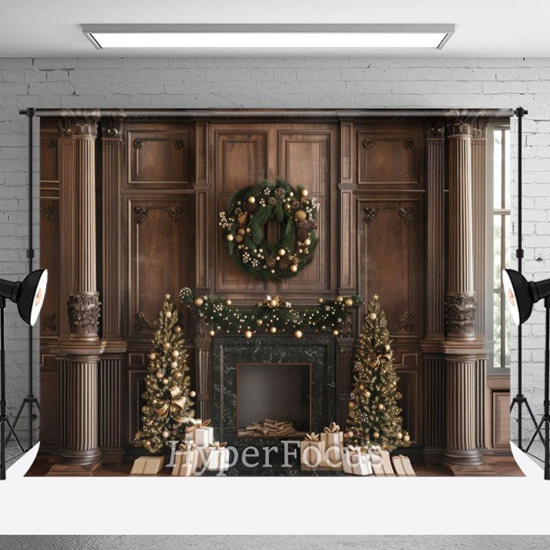 Aperturee - Aperturee Brown Retro Palace Wall Fireplace Christmas Backdrop