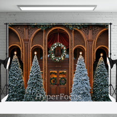 Aperturee - Aperturee Brown Vintage House Xmas Trees Christmas Backdrop