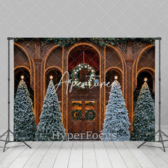 Aperturee - Aperturee Brown Vintage House Xmas Trees Christmas Backdrop