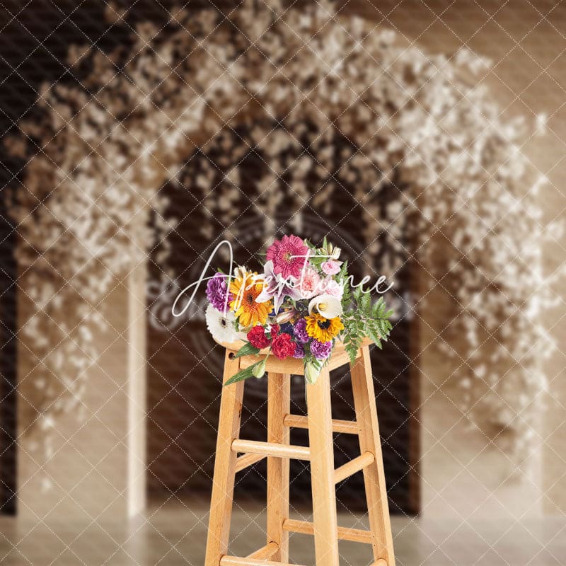 Aperturee - Aperturee Brown Wall Arch White Floral Wedding Photo Backdrop