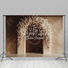 Aperturee - Aperturee Brown Wall Arch White Floral Wedding Photo Backdrop