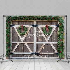 Aperturee - Aperturee Brown White Wooden Door Wreath Christmas Backdrop