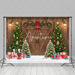 Aperturee - Aperturee Brown Wood Barn Door Wreath Christmas Tree Backdrop