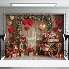 Aperturee - Aperturee Brown Wood Rural Romantic Red Valentines Day Backdrop