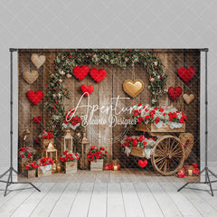 Aperturee - Aperturee Brown Wood Rural Romantic Red Valentines Day Backdrop