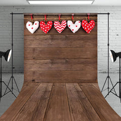 Aperturee - Aperturee Brown Wood Wall Floor Valentines Heart Sweep Backdrop