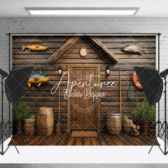 Aperturee - Aperturee Brown Wooden Cabin Fish Plant Cake Smash Backdrop