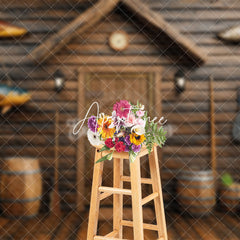 Aperturee - Aperturee Brown Wooden Cabin Fish Plant Cake Smash Backdrop