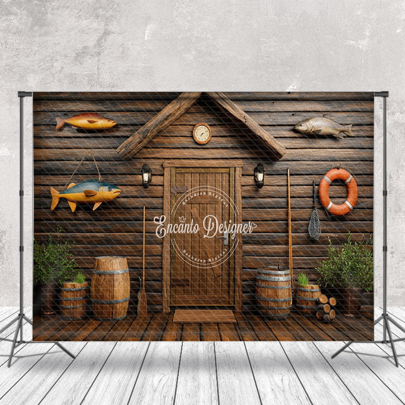 Aperturee - Aperturee Brown Wooden Cabin Fish Plant Cake Smash Backdrop