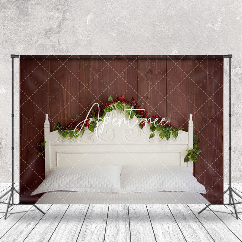 Aperturee - Aperturee Brown Wooden Cherry White Headboard Bed Backdrop