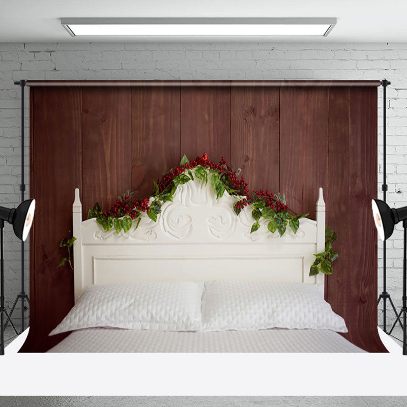 Aperturee - Aperturee Brown Wooden Cherry White Headboard Bed Backdrop