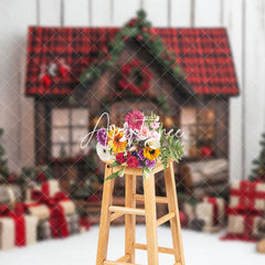 Aperturee - Aperturee Brown Wooden House Gifts Trees Christmas Backdrop