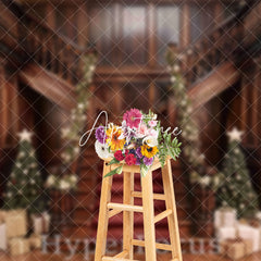 Aperturee - Aperturee Brown Wooden Stairs Gifts Trees Christmas Backdrop