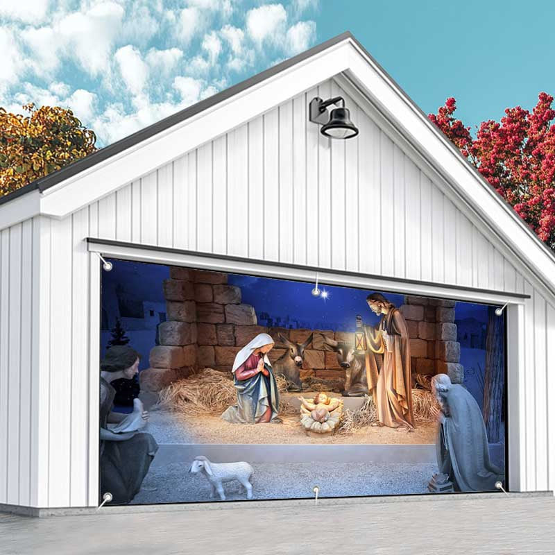 Aperturee - Aperturee Bullpen Holly Jesus Birth Xmas Garage Door Banner