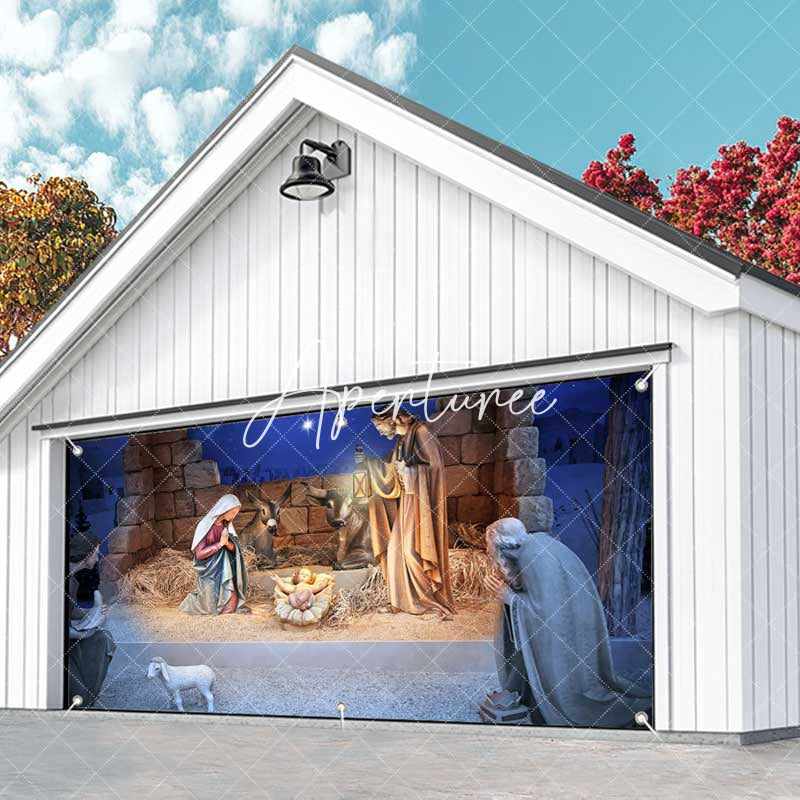 Aperturee - Aperturee Bullpen Holly Jesus Birth Xmas Garage Door Banner