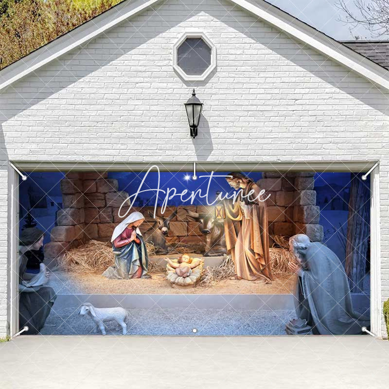 Aperturee - Aperturee Bullpen Holly Jesus Birth Xmas Garage Door Banner