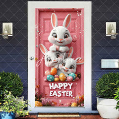 Aperturee - Aperturee Bunny Colorful Eggs Floral Pink Easter Door Cover