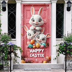 Aperturee - Aperturee Bunny Colorful Eggs Floral Pink Easter Door Cover