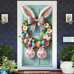 Aperturee - Aperturee Bunny Ear Colorful Wreath Eggs Green Door Cover