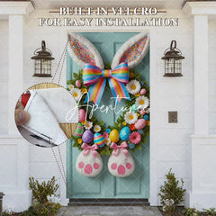 Aperturee - Aperturee Bunny Ear Colorful Wreath Eggs Green Door Cover