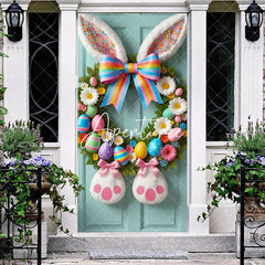 Aperturee - Aperturee Bunny Ear Colorful Wreath Eggs Green Door Cover