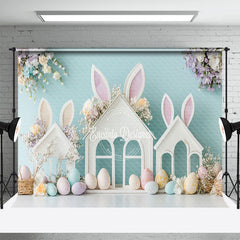 Aperturee - Aperturee Bunny Ear Hutch Eggs Floral Easter Photo Backdrop