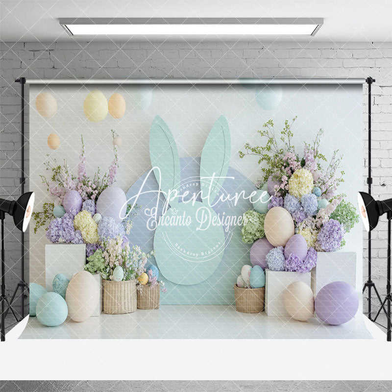 Aperturee - Aperturee Bunny Ear Wall Floral Balloons Easter Photo Backdrop