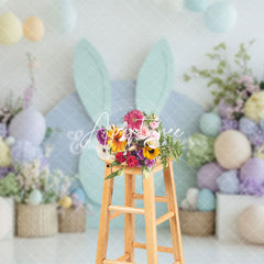 Aperturee - Aperturee Bunny Ear Wall Floral Balloons Easter Photo Backdrop