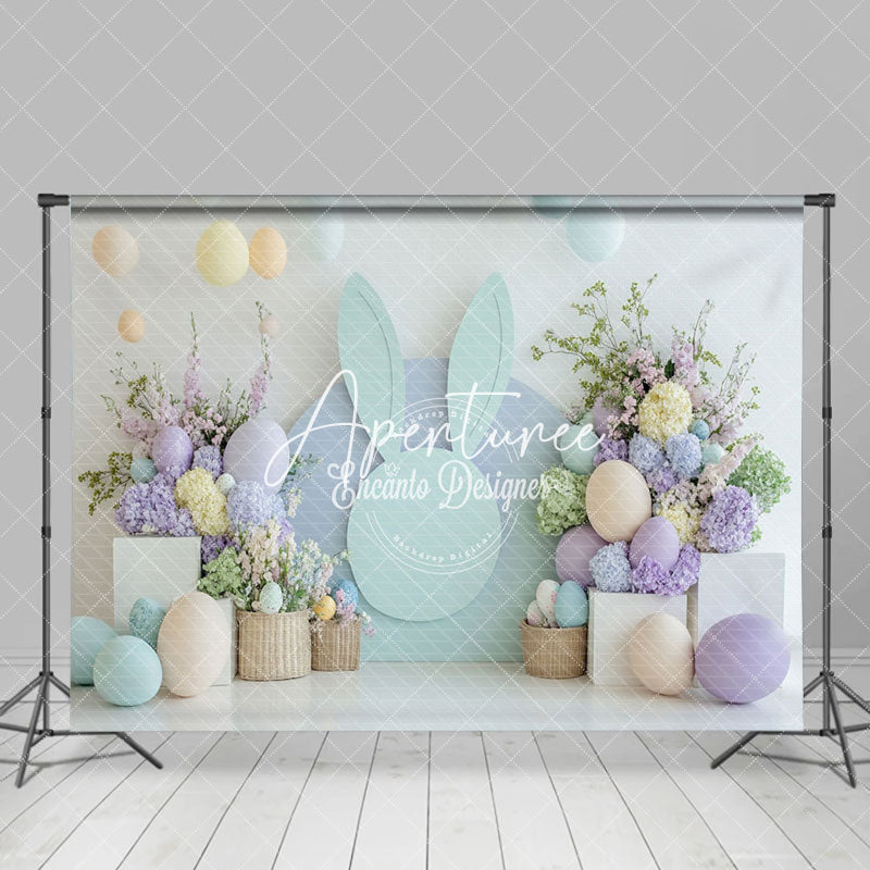 Aperturee - Aperturee Bunny Ear Wall Floral Balloons Easter Photo Backdrop