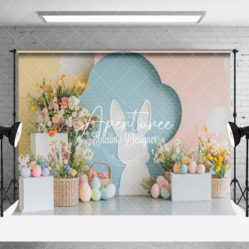 Aperturee - Aperturee Bunny Eggs Spring Colorful Floral Easter Backdrop