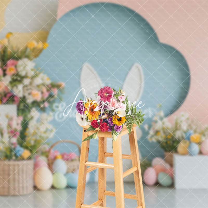 Aperturee - Aperturee Bunny Eggs Spring Colorful Floral Easter Backdrop