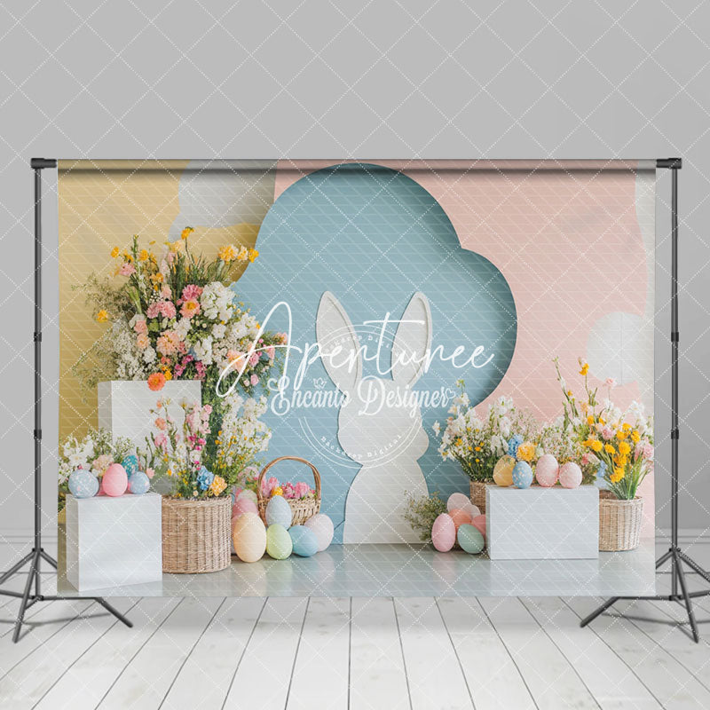 Aperturee - Aperturee Bunny Eggs Spring Colorful Floral Easter Backdrop