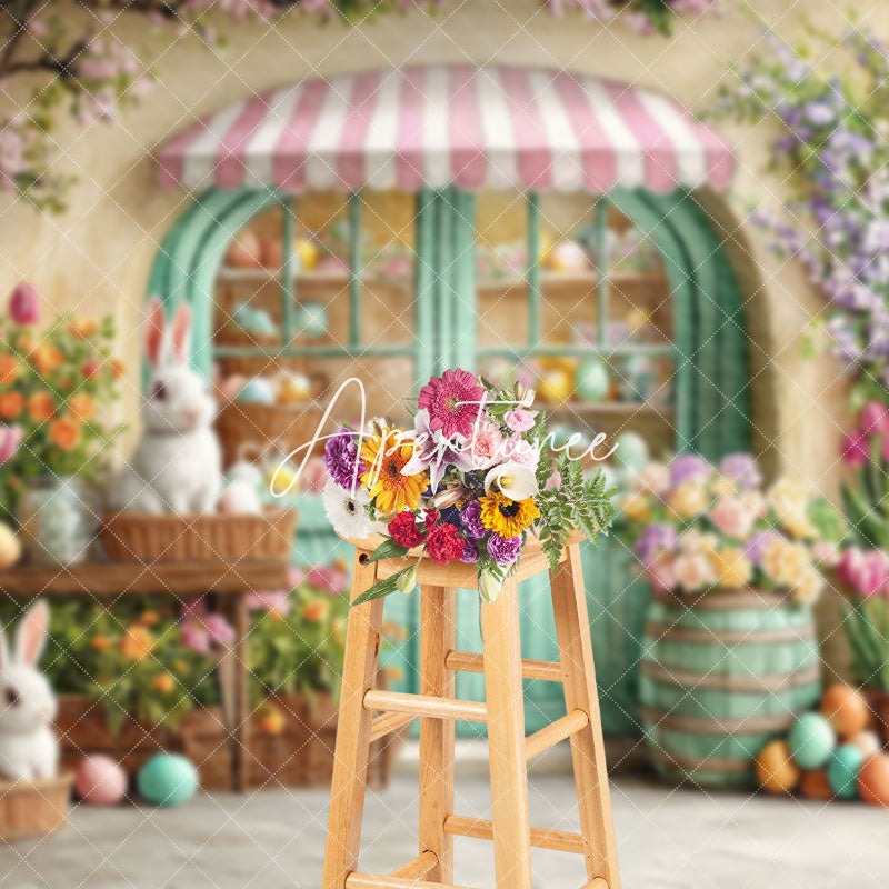 Aperturee - Aperturee Bunny Floral Spring Colorful Easter Boutique Backdrop