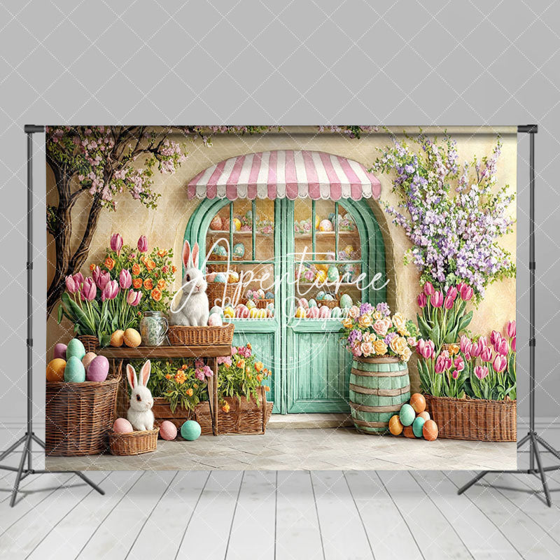 Aperturee - Aperturee Bunny Floral Spring Colorful Easter Boutique Backdrop