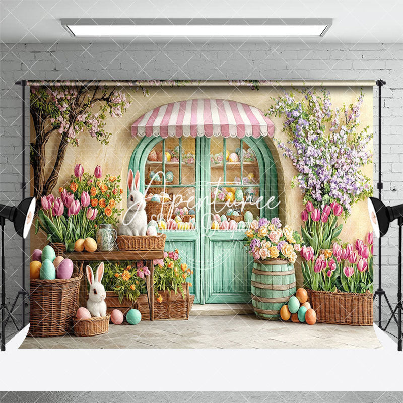 Aperturee - Aperturee Bunny Floral Spring Colorful Easter Boutique Backdrop