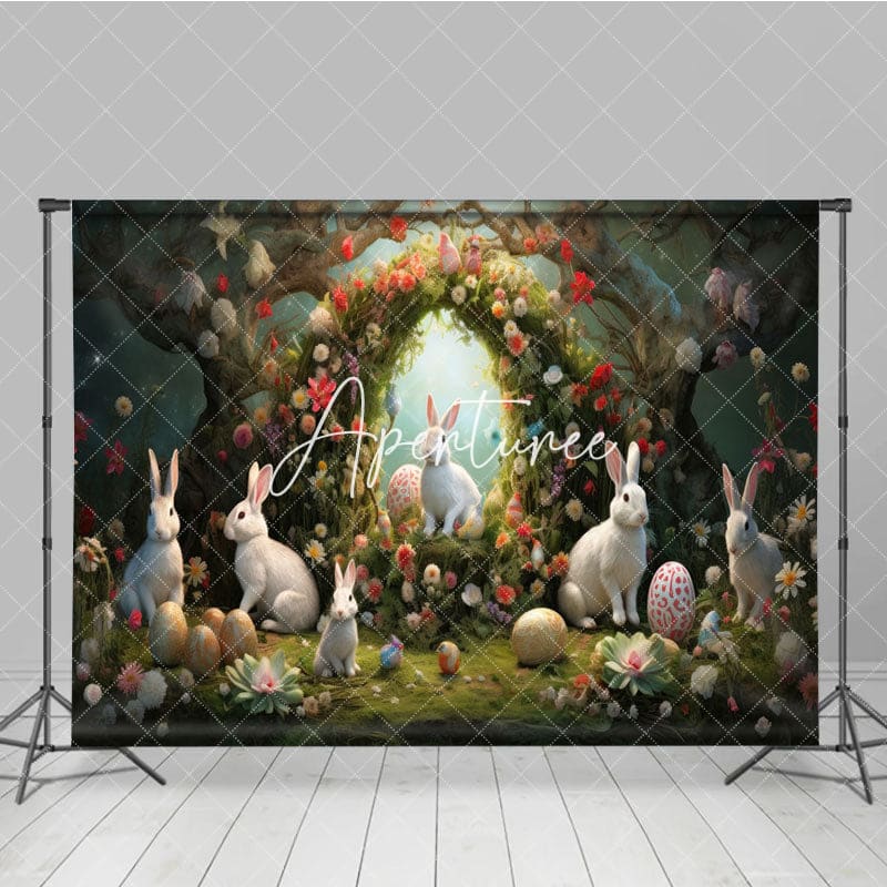 Aperturee - Aperturee Bunny Garland Easter Spring Photography Backdrop