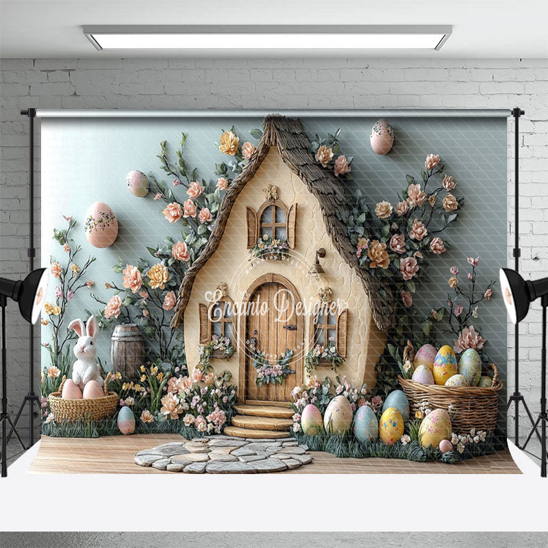 Aperturee - Aperturee Bunny Hutch Plant Floral Eggs Easter Photo Backdrop