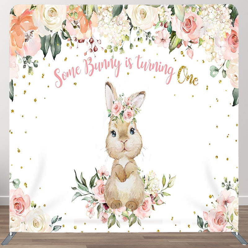 Aperturee - Aperturee Bunny Is Turning One Fabric Backdrop Cover for Birthday