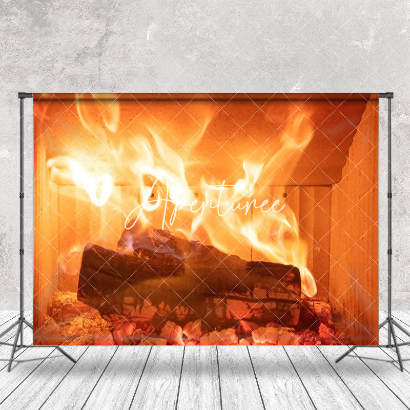 Aperturee - Aperturee Burning Firewood Warm Christmas Fireplace Backdrop