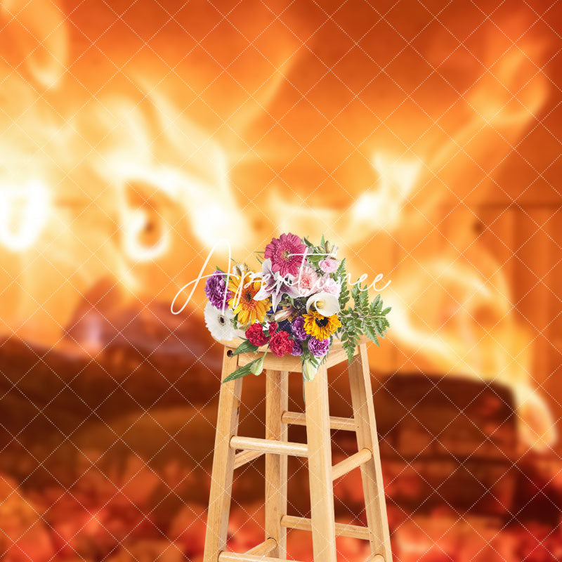 Aperturee - Aperturee Burning Firewood Warm Christmas Fireplace Backdrop