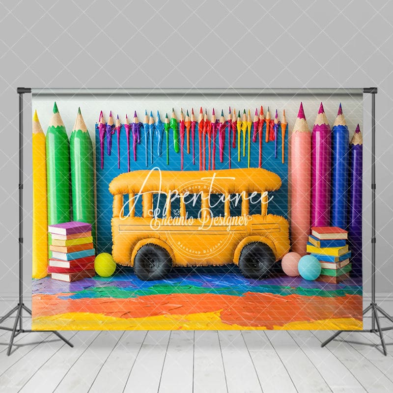 Aperturee - Aperturee Bus And School Supplies Back To School Backdrop