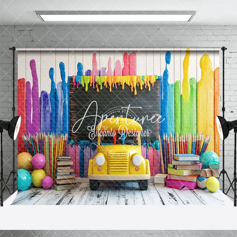 Aperturee - Aperturee Bus Colored Pens Back To School Photography Backdrop