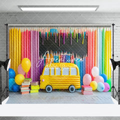 Aperturee - Aperturee Bus Colored Pens Kindergarten Back To School Backdrop