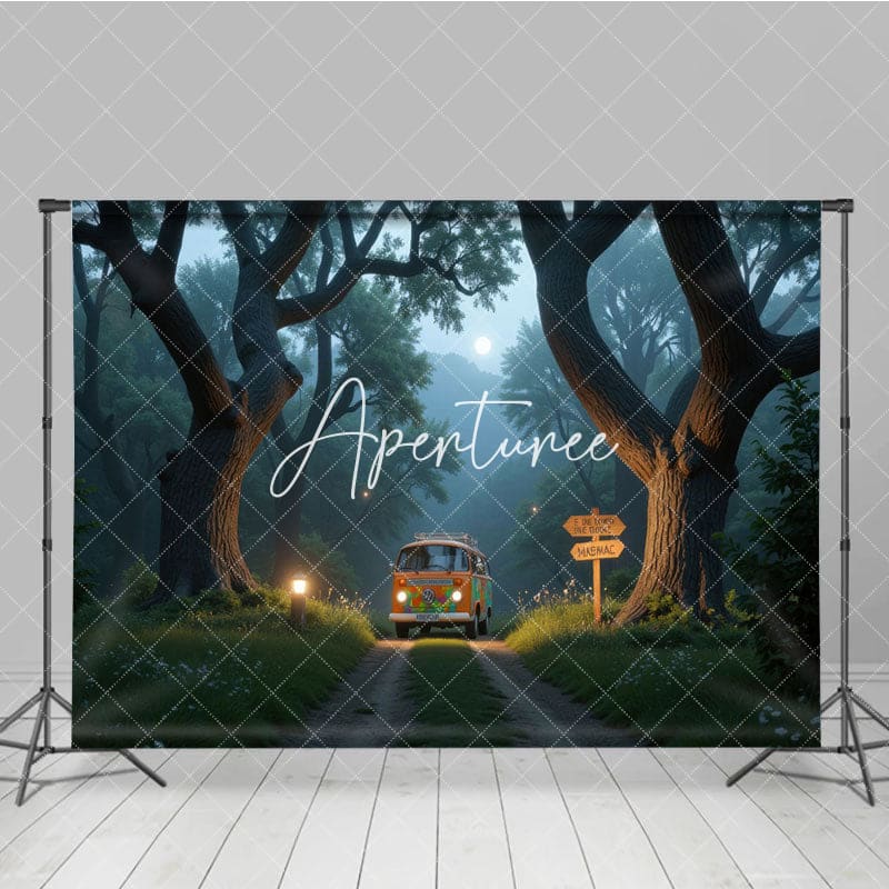 Aperturee - Aperturee Bus Huge Trees Forest Scenery Backdrop For Photo